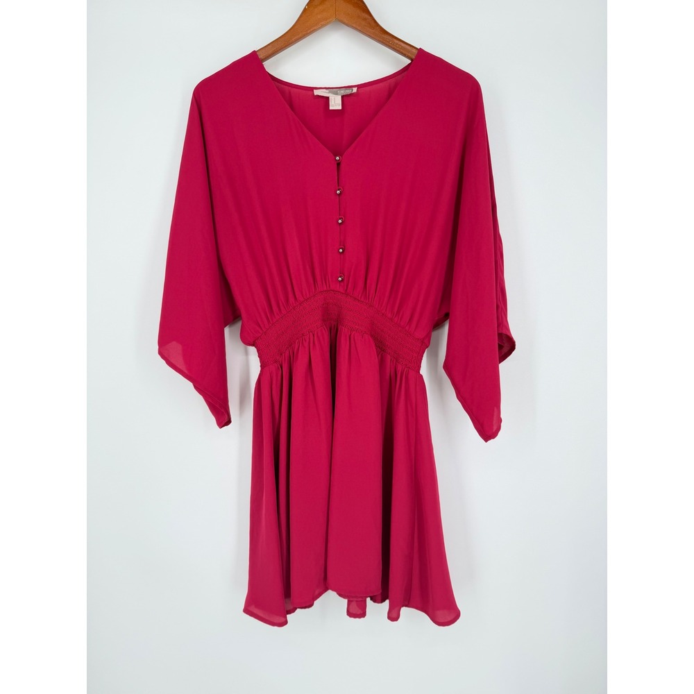 Forever 21 Women Dress Medium Boho Chic Romantic Smocked Waist Kimono Sleeve